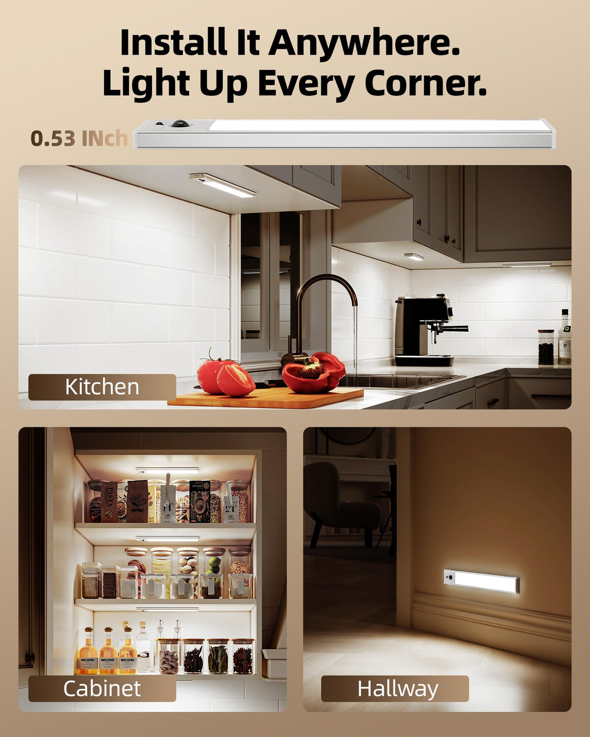 EZVALO ideal use cases in kitchen, closet, and workspace lighting