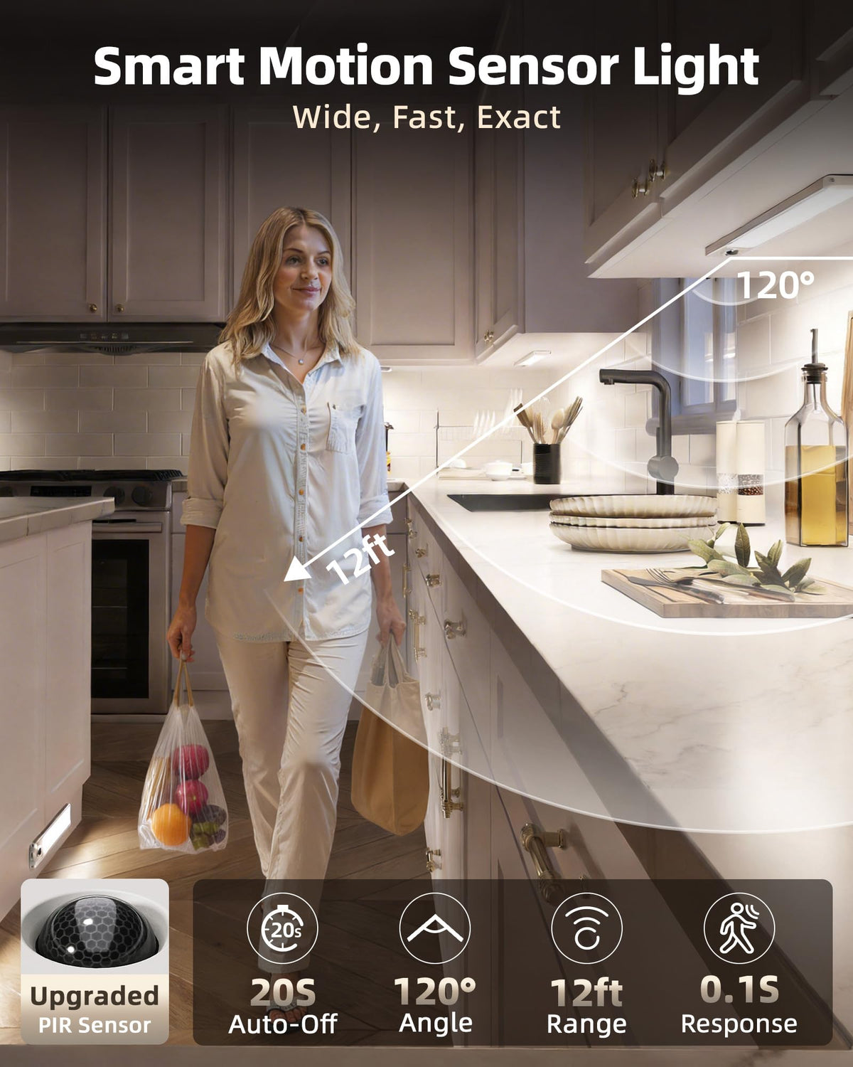 EZVALO motion-sensor activation captures activity within 10 ft for hands-free lighting