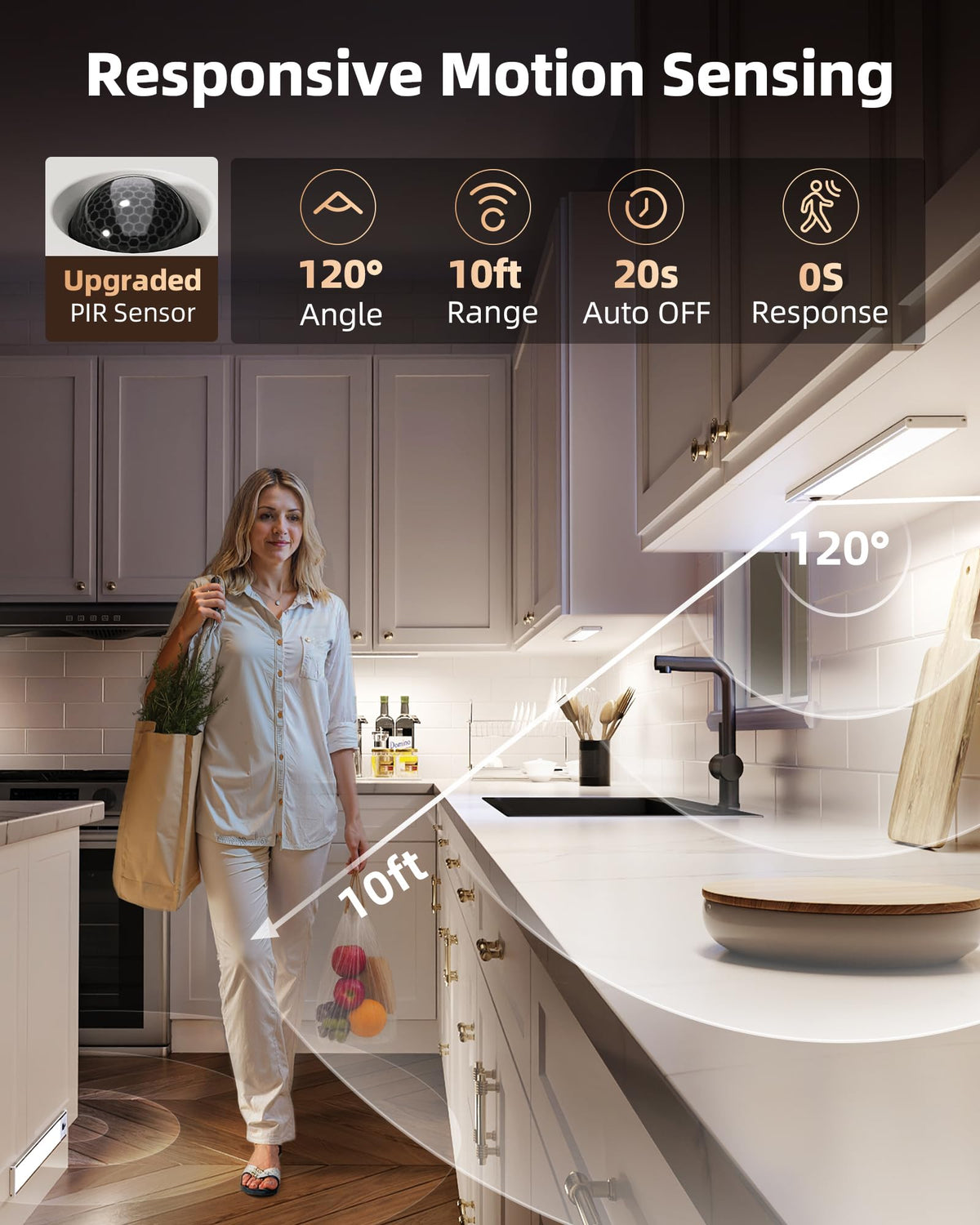 EZVALO kitchen light detects motion up to ten feet