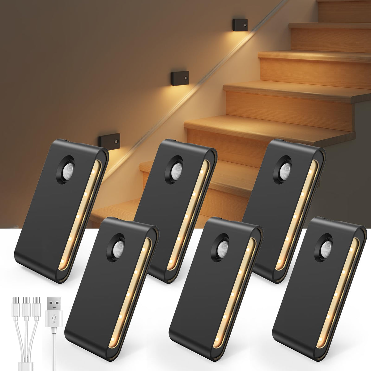 EZVALO motion sensor night light on stairs guiding nighttime navigation.