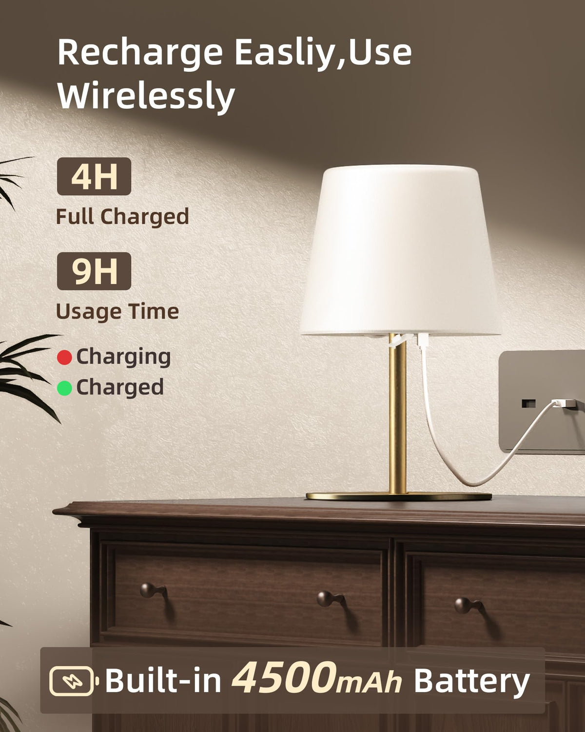 EZVALO outdoor lamp gold close-up shows sturdy base and USB-C charging.