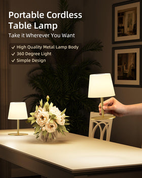 EZVALO outdoor cordless table lamp gold on patio, mood lighting for evenings.