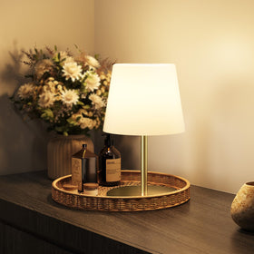 EZVALO outdoor cordless table lamp gold, shower-ready ambiance with waterproof design.