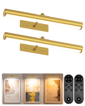 EZVALO picture light 16-inch gold on artwork highlights colors and enhances wall art.