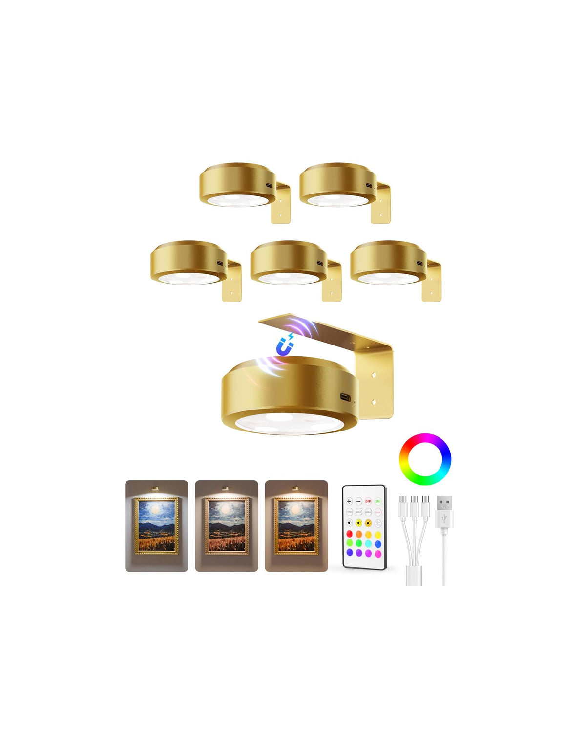 EZVALO picture light 6-pack mounted on wall to highlight artwork.