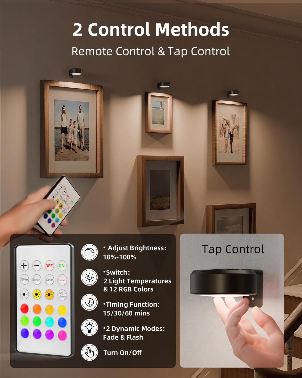 EZVALO Picture Light tap control for quick on/off and color change