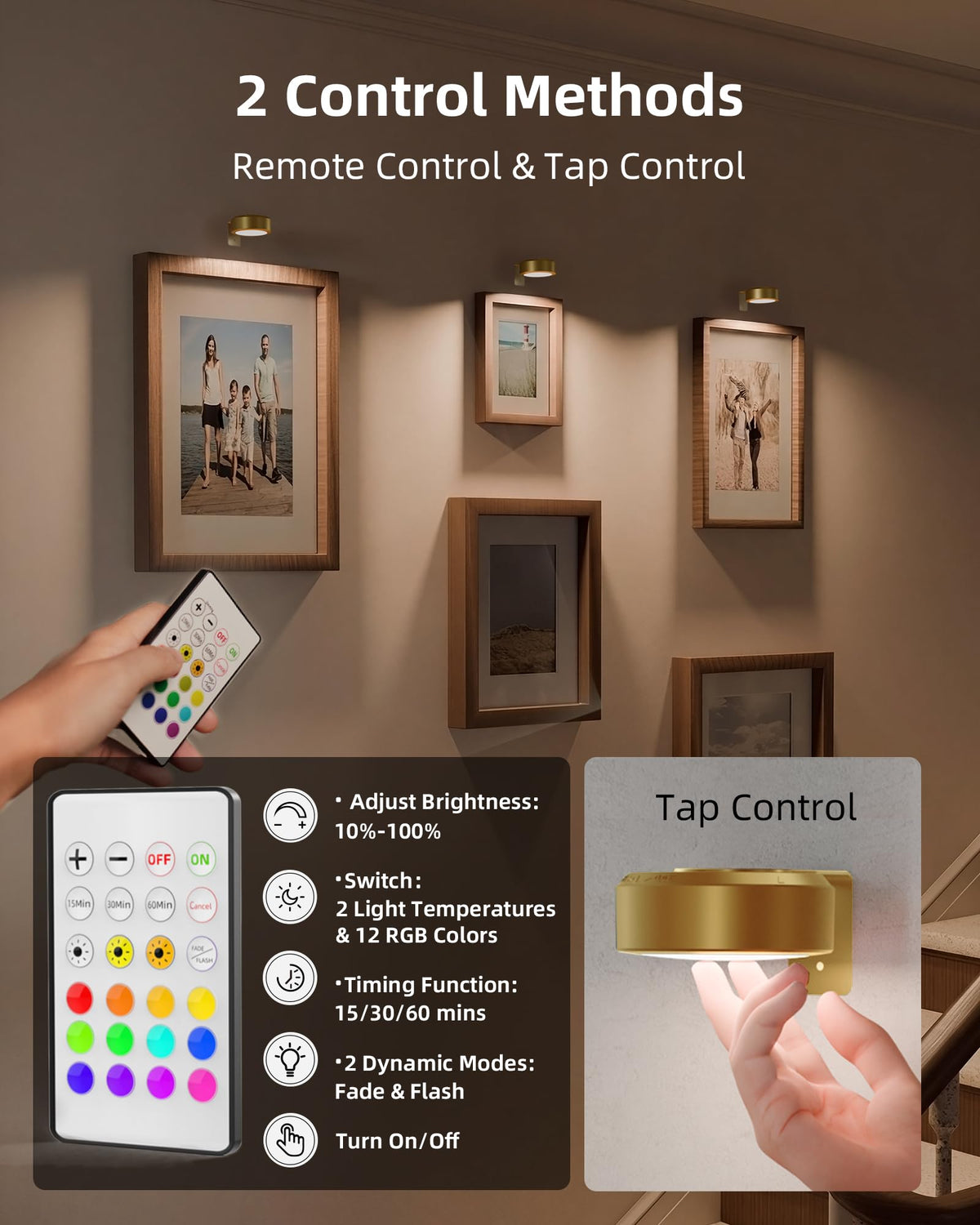 EZVALO picture light with wall brackets enables quick framed art setup