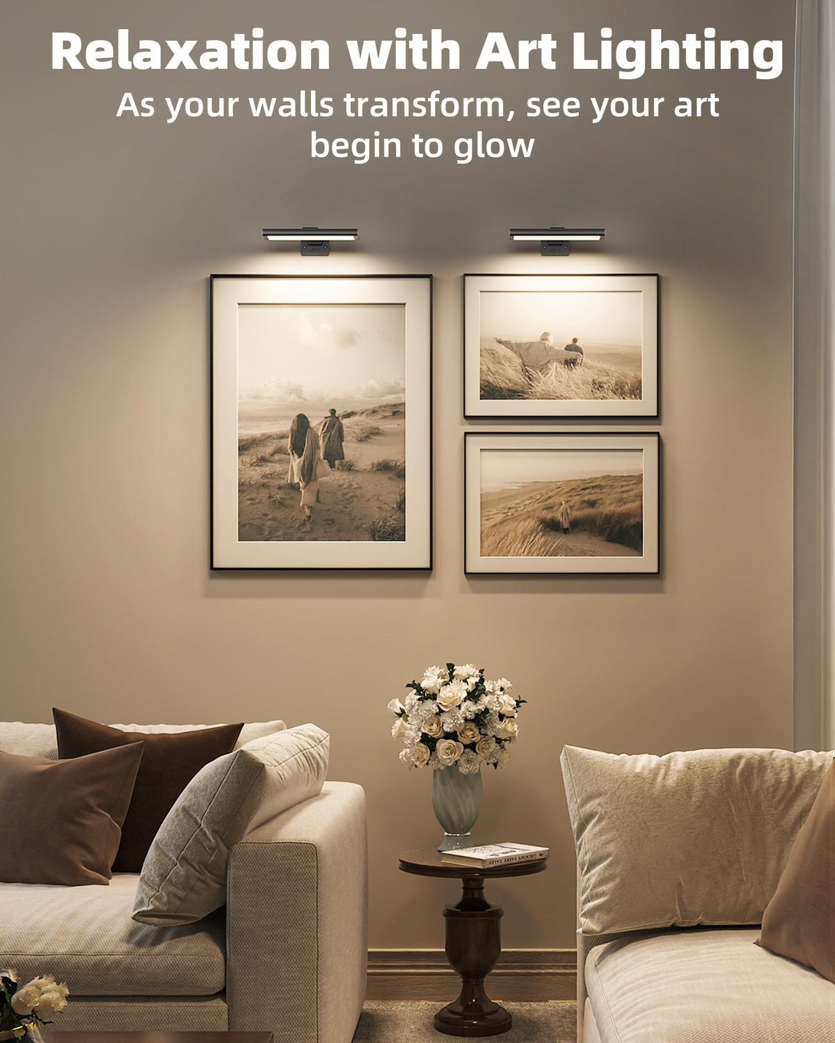 EZVALO glare-free lighting highlights artwork with focused glow.