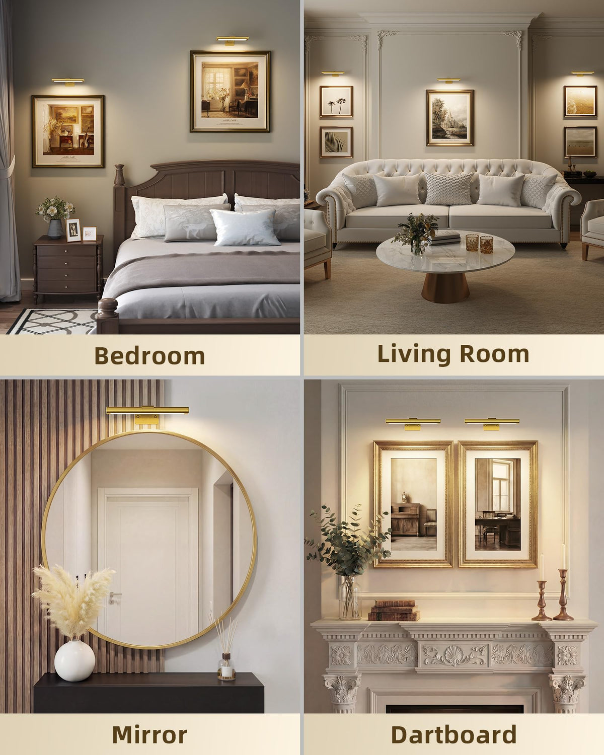EZVALO gold finish adds elegant ambiance to any gallery, bedroom, or hallway.