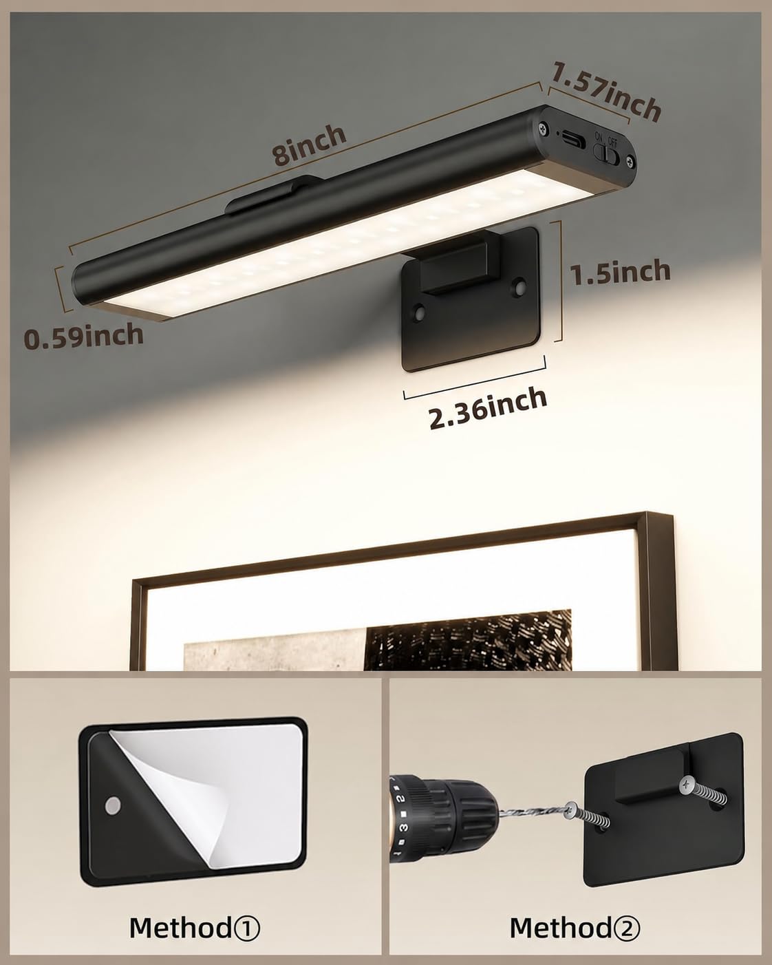 EZVALO light installs via screws or adhesive tape for renters without wall damage.