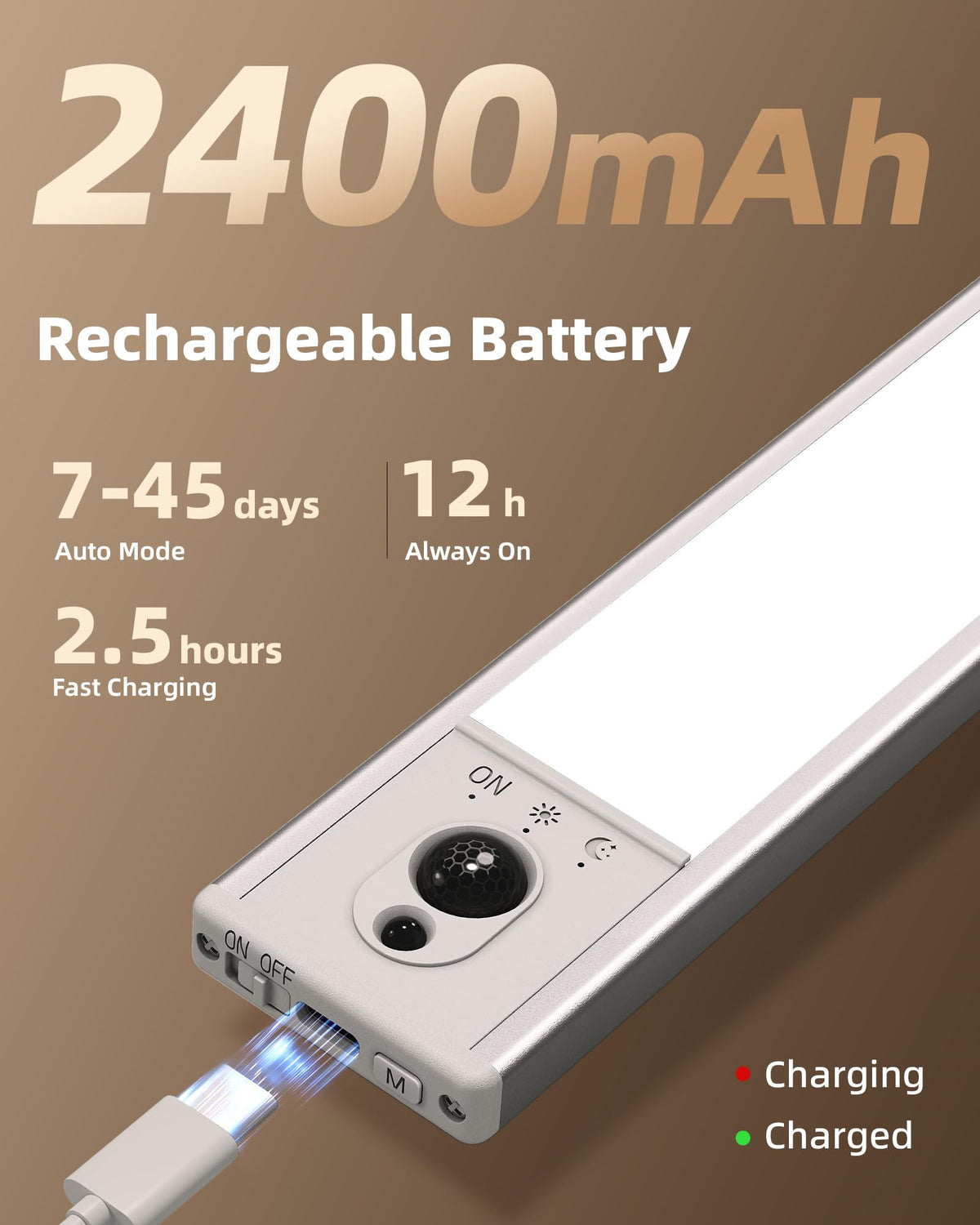 EZVALO rechargeable 2400mAh battery powers long-lasting lighting.