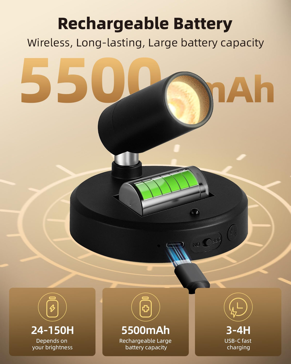 EZVALO 5500mAh rechargeable battery spotlight for plants and decor