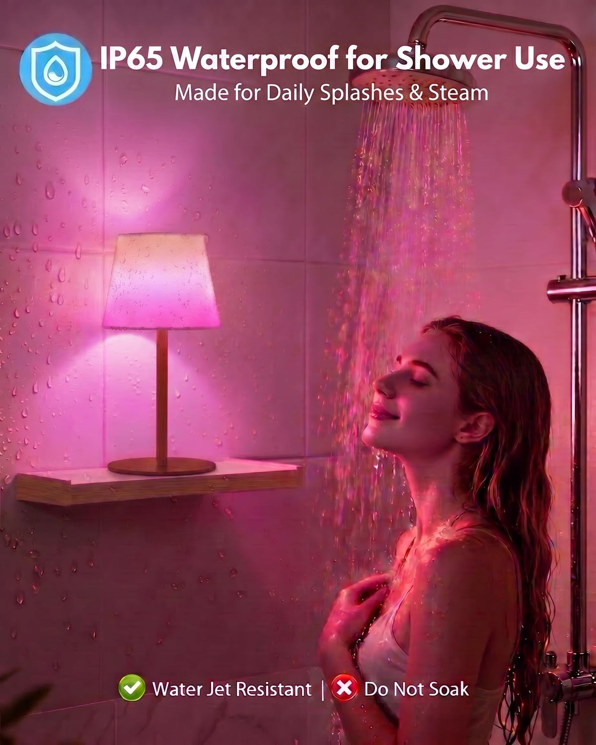 EZVALO spa-like shower lamp bathing scene with tub ambient lighting