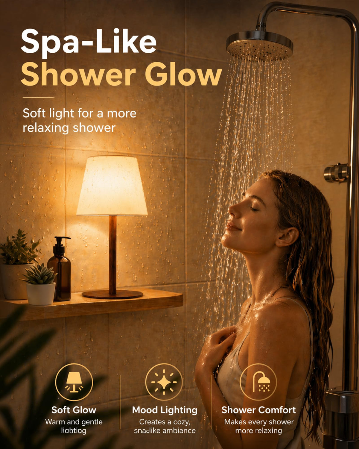 EZVALO Spa-Like Shower Lamp IP65 waterproof rating withstands steam and splashes.