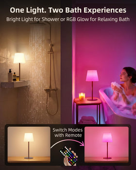 EZVALO spa-like shower lamp remote use demonstrates easy color control from a distance