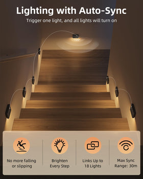 EZVALO sync LED stair lights activated together for cohesive ambience.