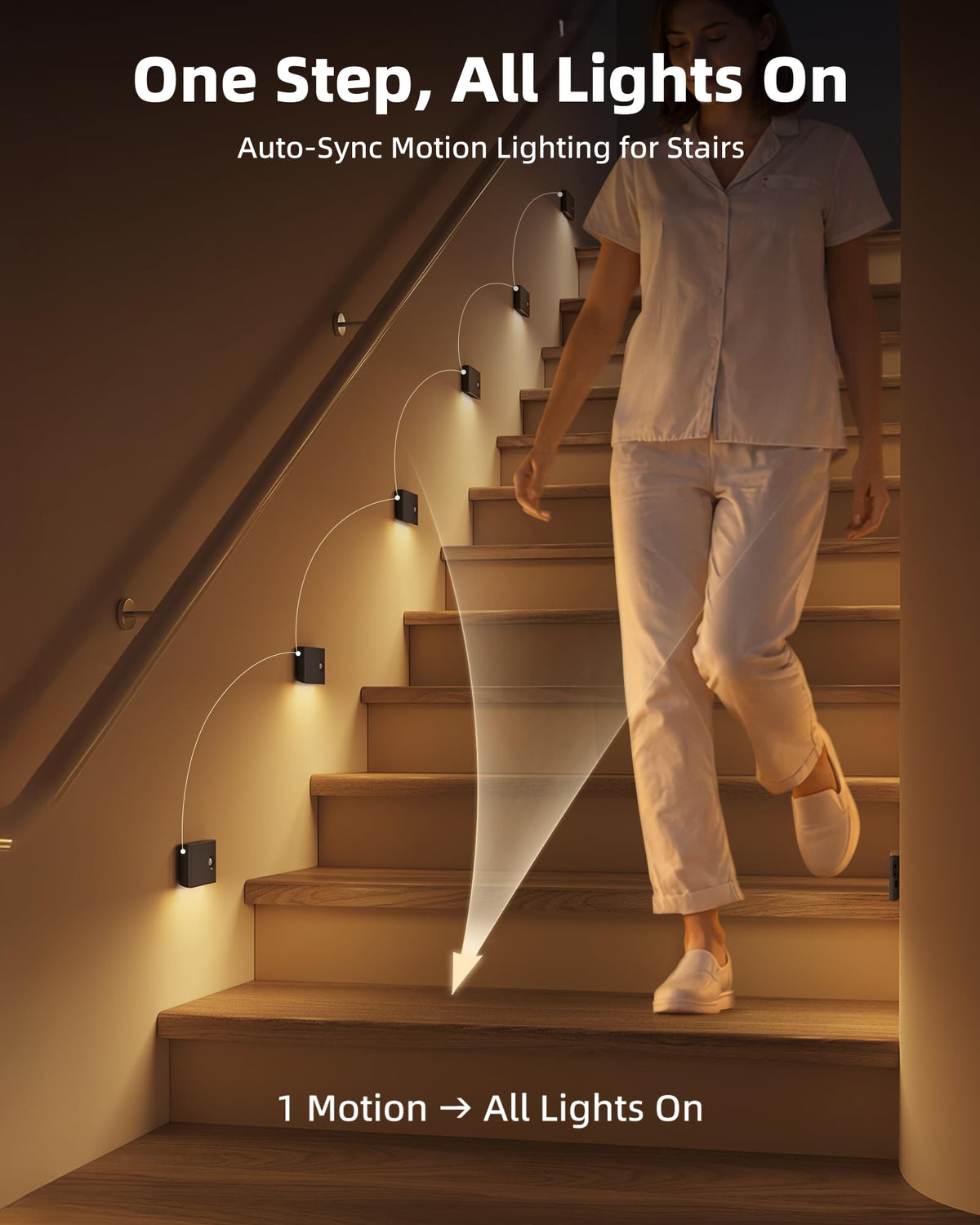 EZVALO sync-led stair lights line illuminate stairs together for coordinated ambiance