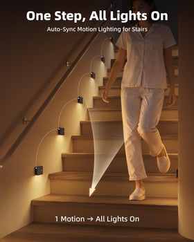 EZVALO sync-led stair lights line illuminate stairs together for coordinated ambiance