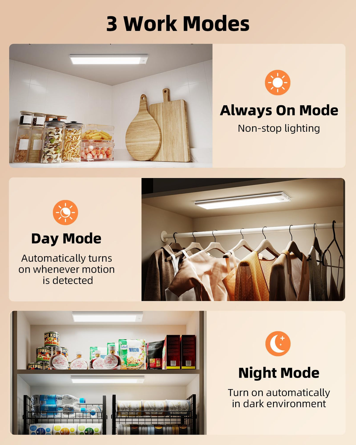 EZVALO three work modes offer continuous, all-day motion, or night-only lighting.