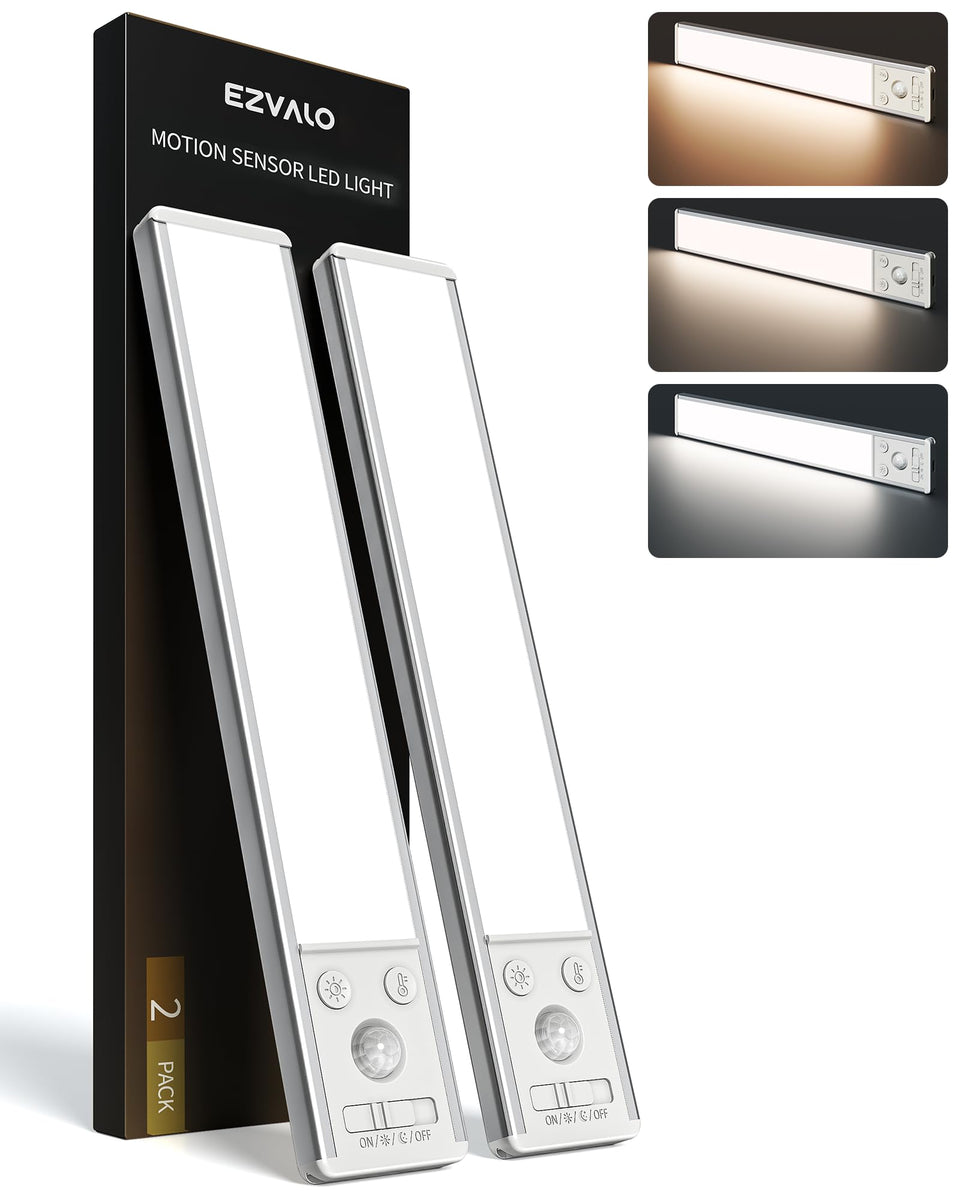 EZVALO two-pack under-cabinet lights provide hands-free visibility for cooking and storage.