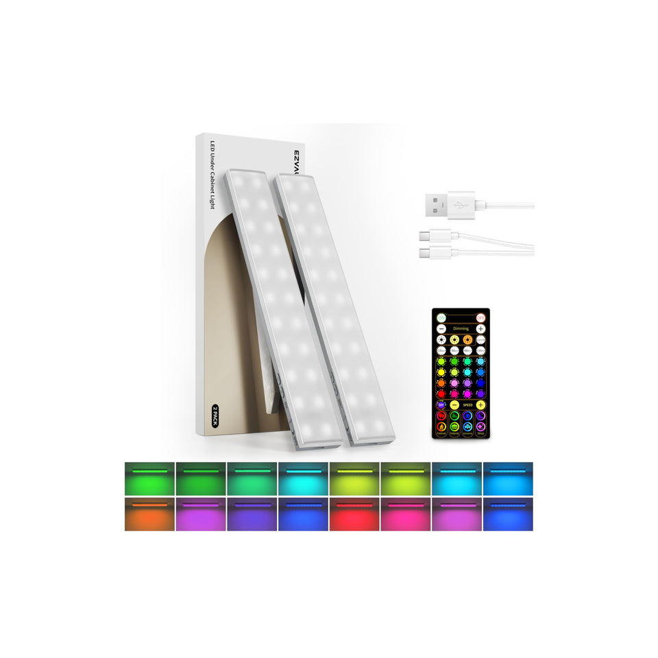 EZVALO under-cabinet light with remote control for precise color and brightness.
