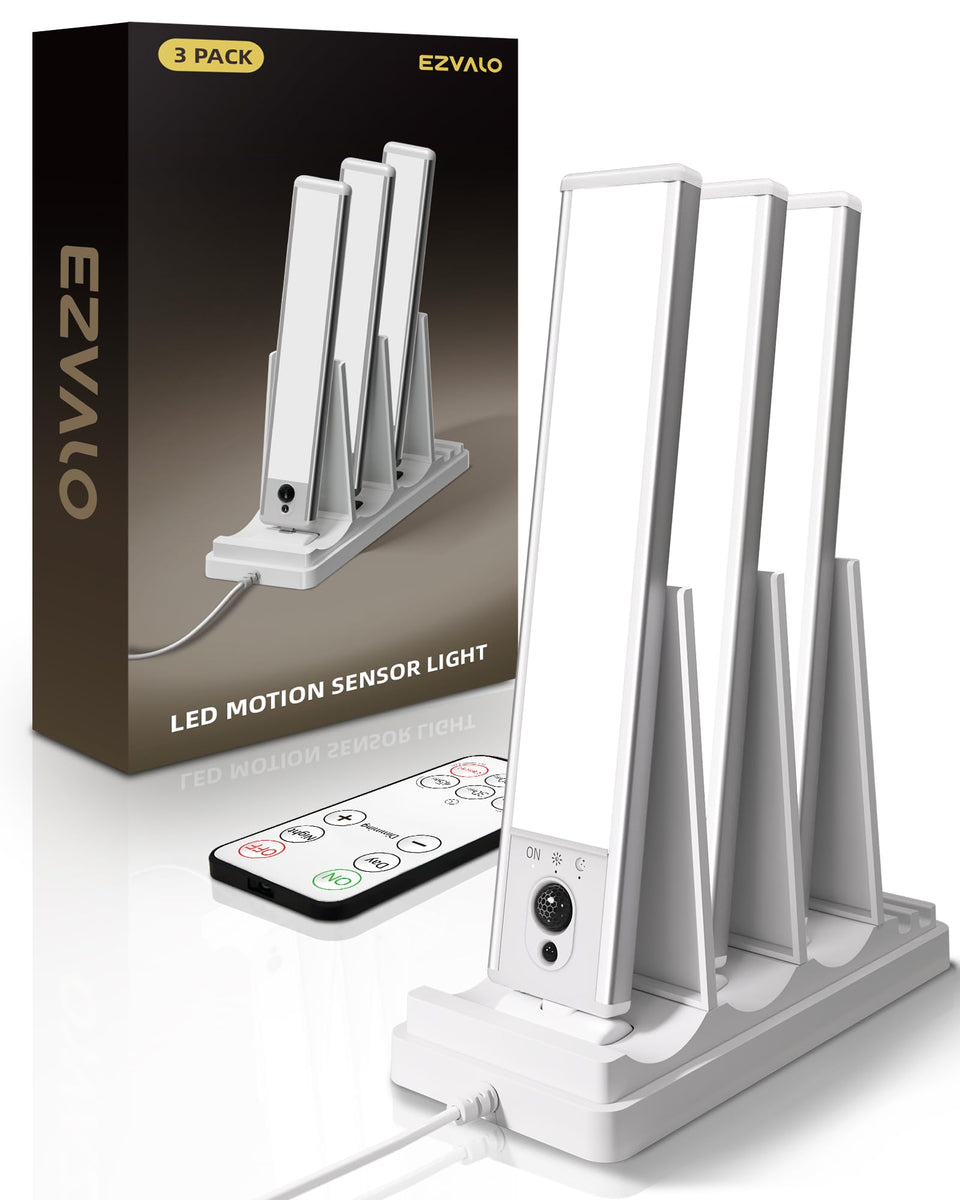 EZVALO under-cabinet lighting 3-pack illuminating counters with motion-activated dimmable brightness