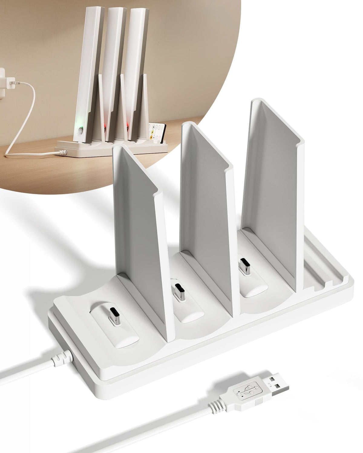 EZVALO charging station front view for under-cabinet lighting setup