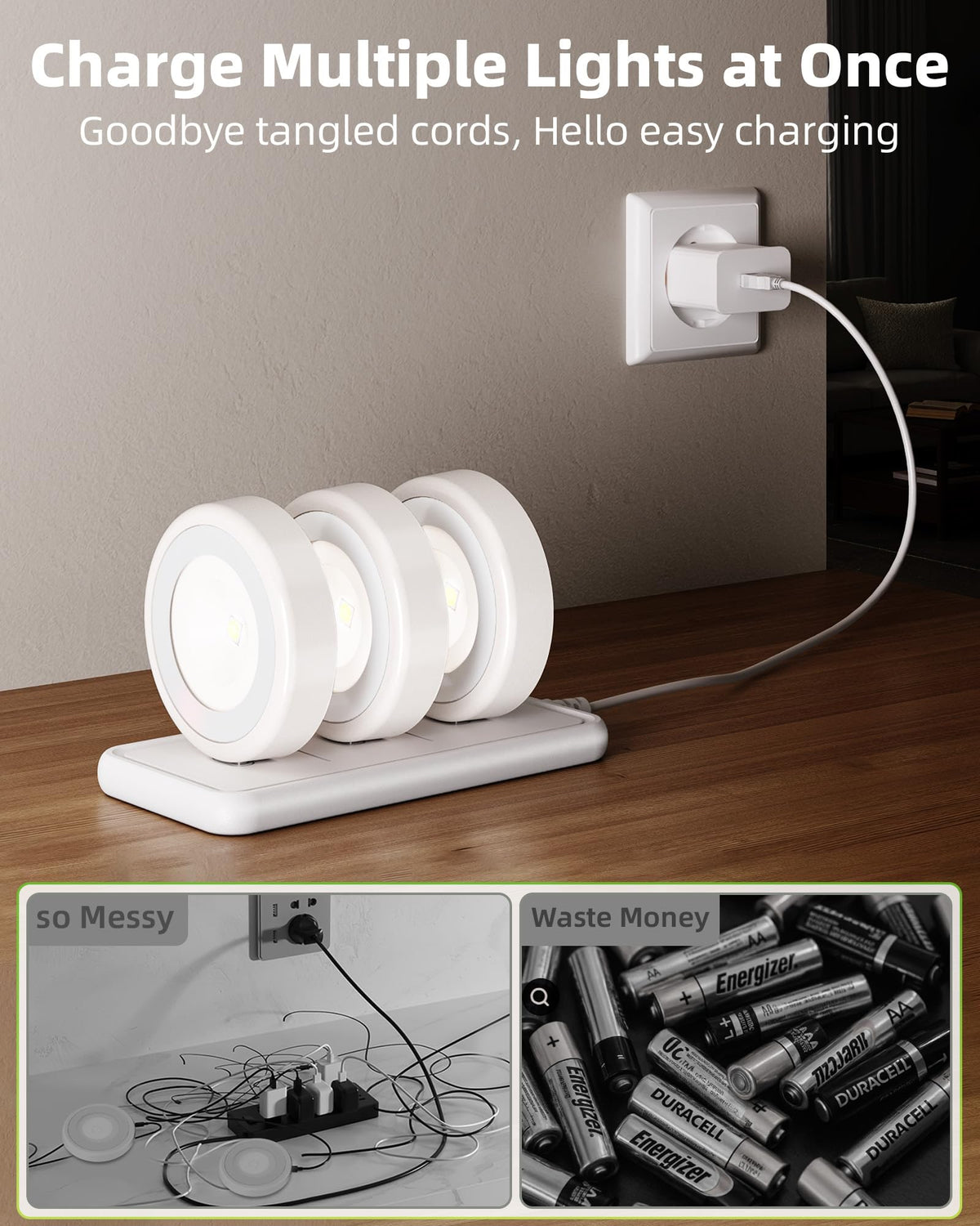 EZVALO USB rechargeable puck light for quick closet or drawer brightness.