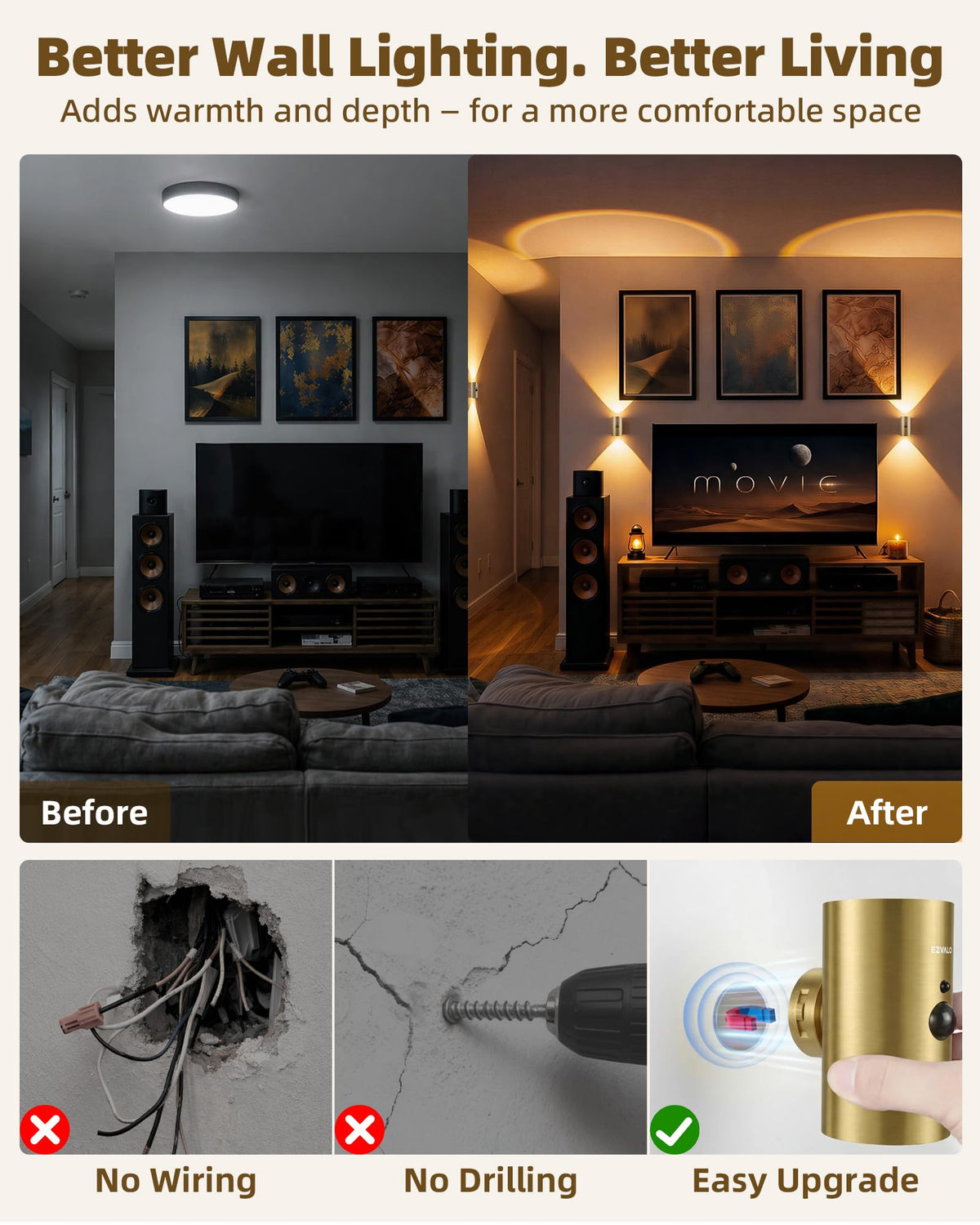 EZVALO wall sconce remote control for quick brightness and color adjustments