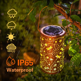 EZTZEN Dragonfly hanging lantern design for versatile wall, patio, or pathway decor