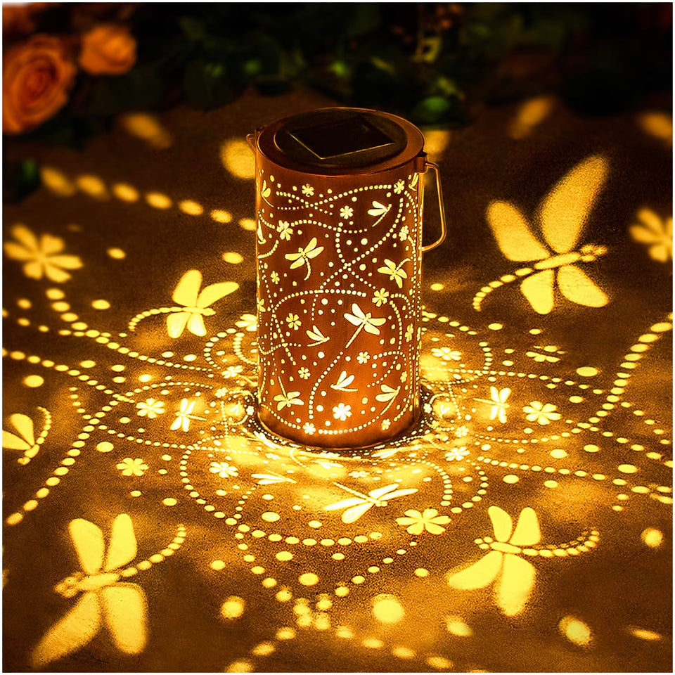 EZTZEN Dragonfly lantern pattern projection creates magical garden ambience