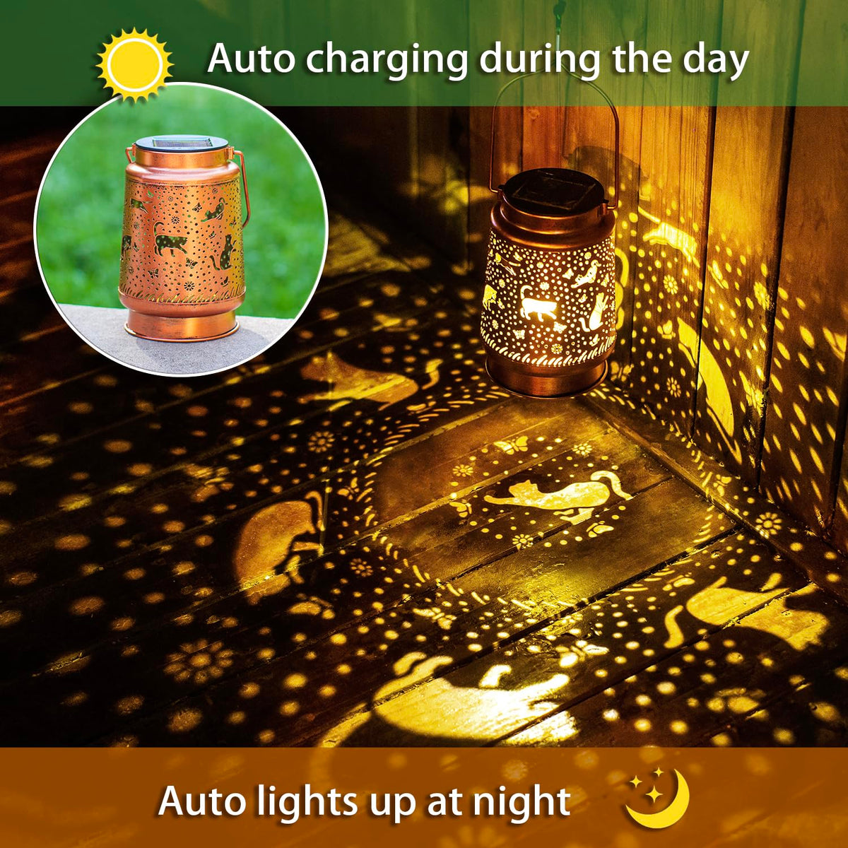 EZTZEN IP65 waterproof cat lantern withstands rain and snow