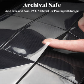 Fabmaker interior with padded sheets and clear sleeves for protection