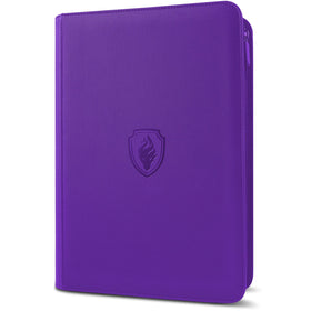 Fabmaker premium zip card binder front view shows purple PU cover and protection