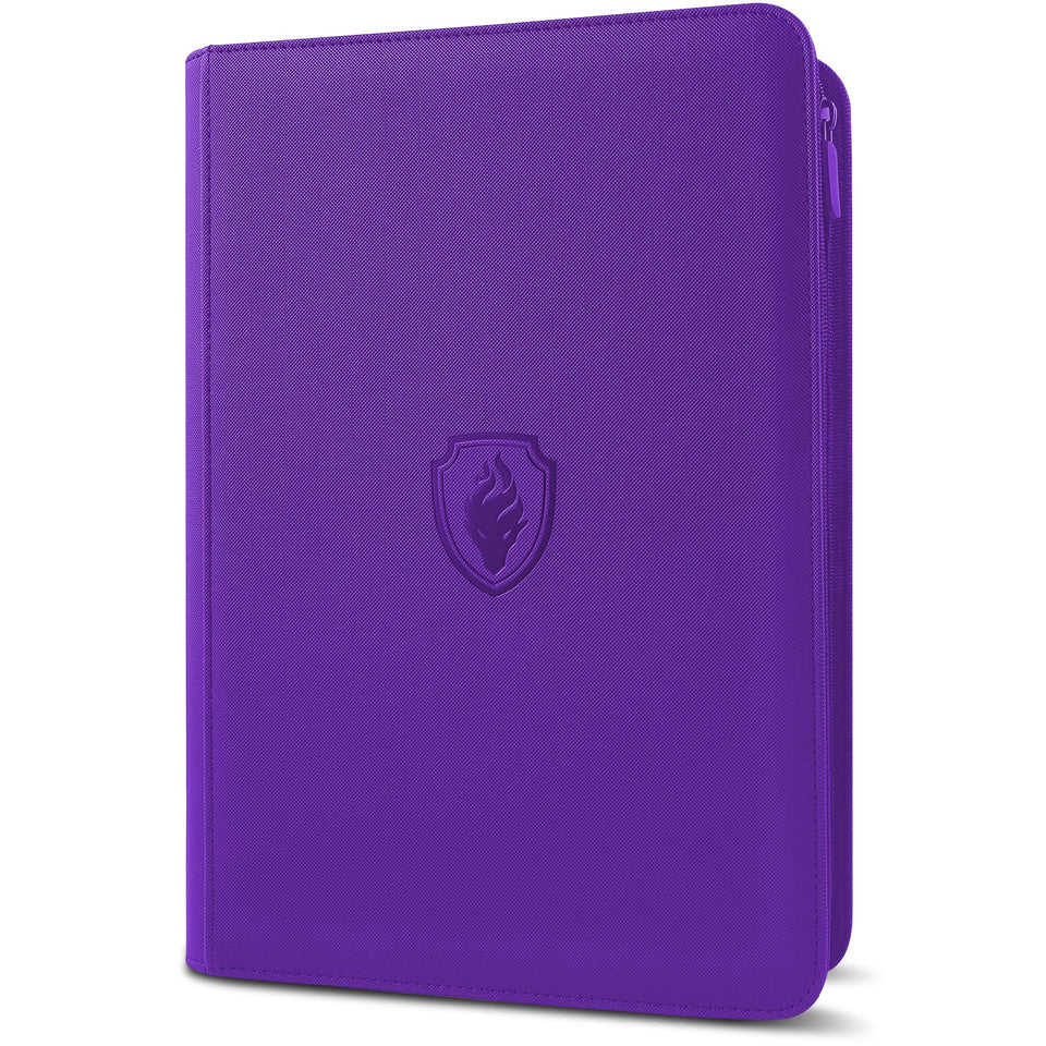 Fabmaker premium zip card binder front view shows purple PU cover and protection