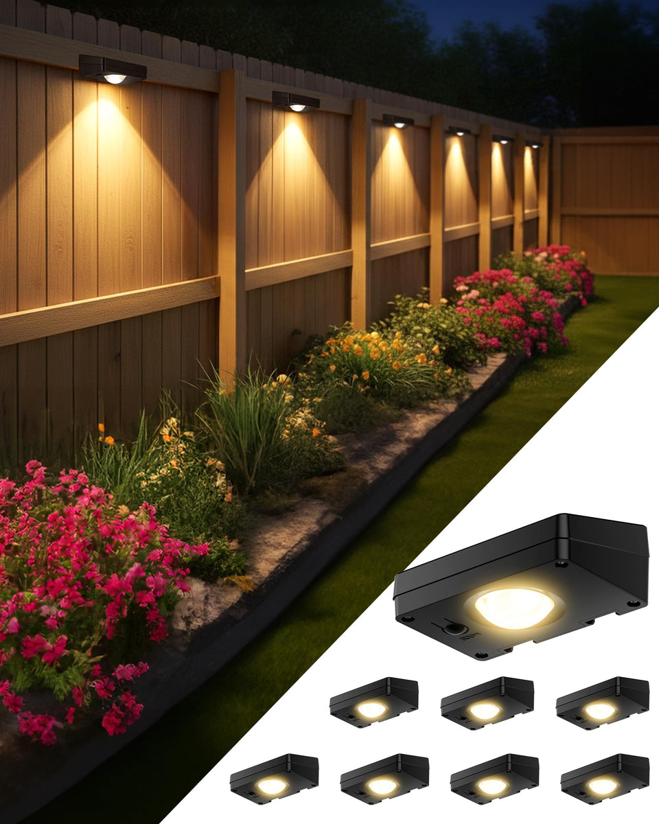 FabStyl solar fence light emits a bright V-shaped beam for clear outdoor illumination.