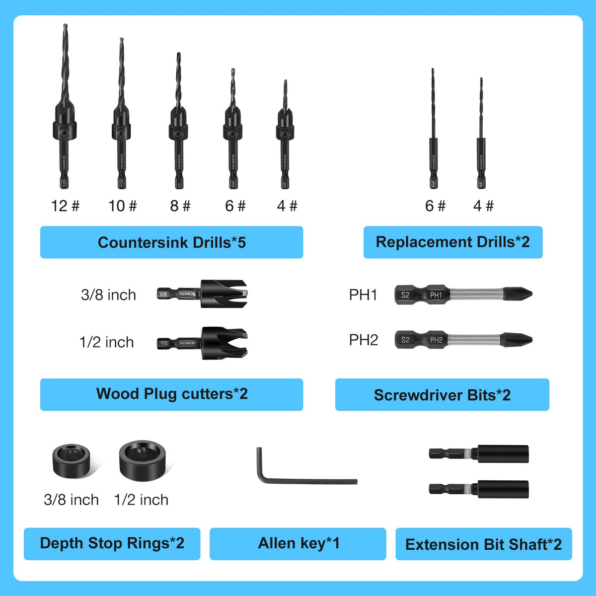 FACAINCXS M2 cobalt HSS countersink maintains sharp cutting under load