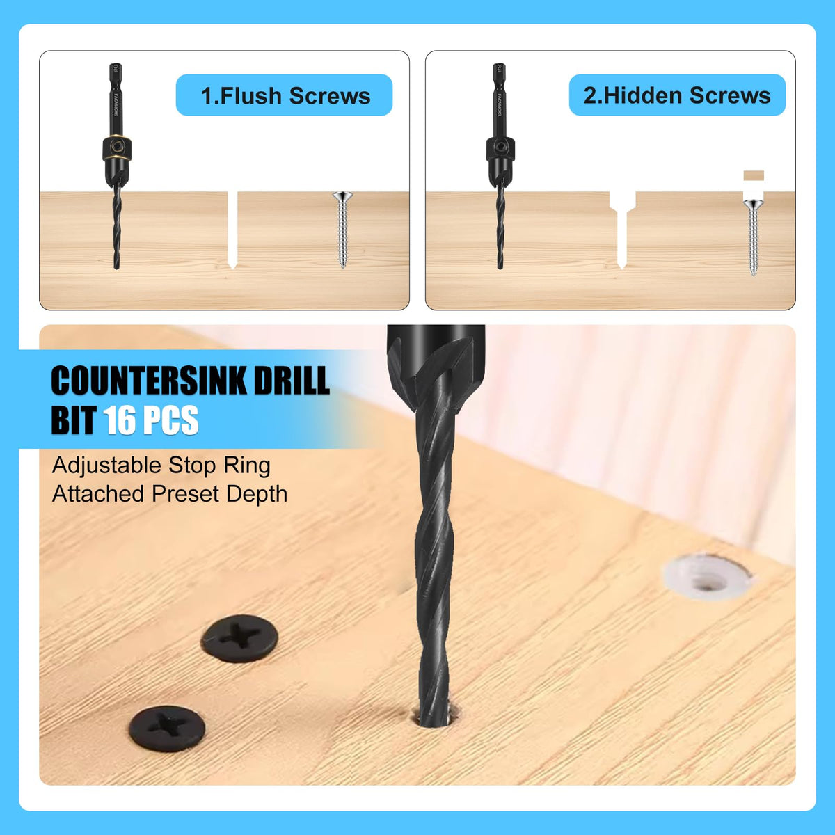 FACAINCXS Phillips bits PH1 and PH2 fit standard drivers