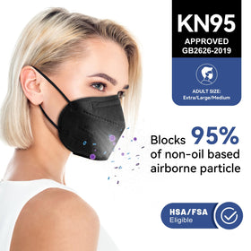FACEMOON KN95 black mask with 3D fit and adjustable nose clip.