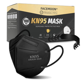 FACEMOON KN95 black masks in a 100-pack for everyday use.