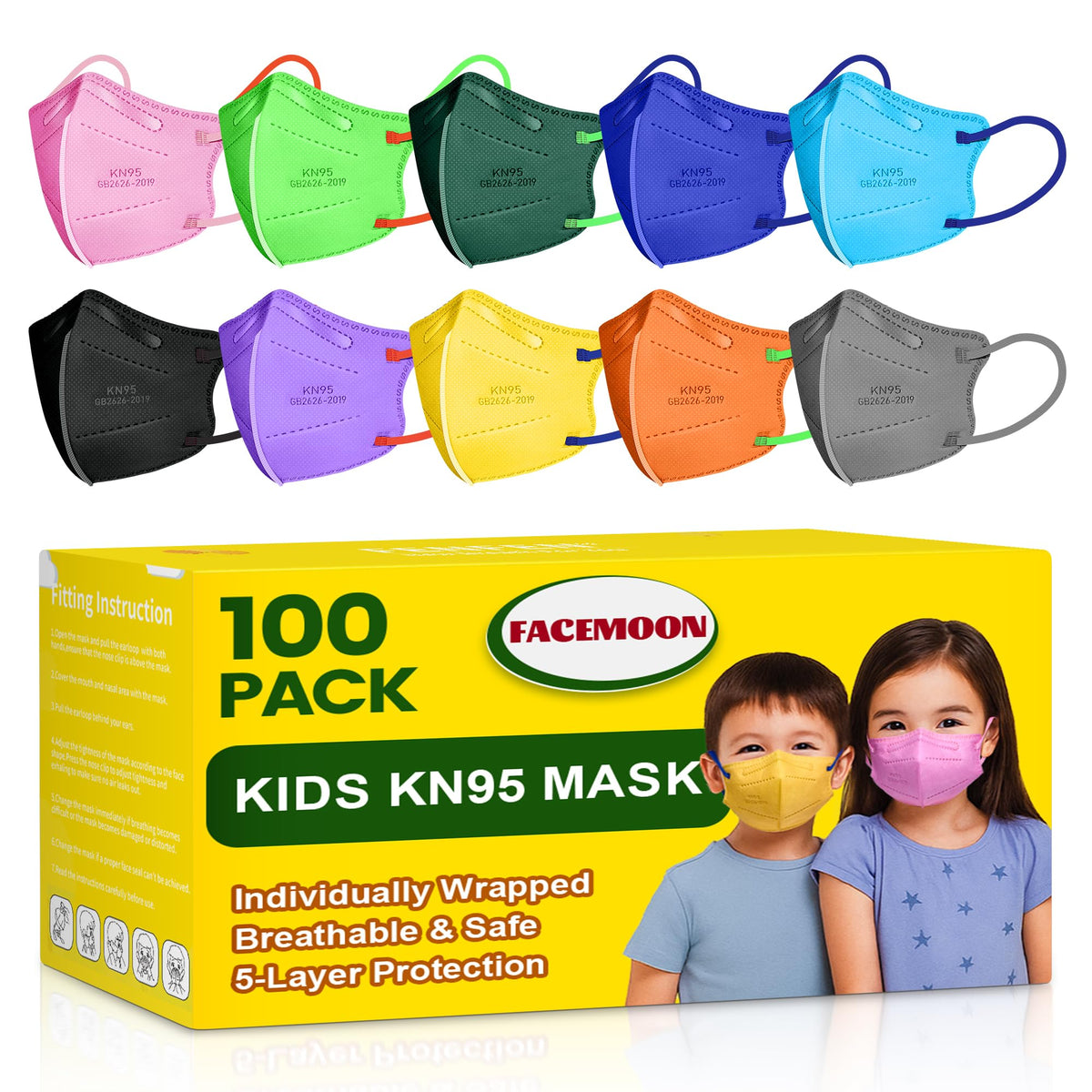 FACEMOON KN95 kids mask individually wrapped for clean, on-the-go use