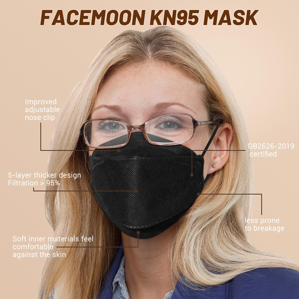 FACEMOON KN95 mask individually wrapped for on-the-go hygiene.