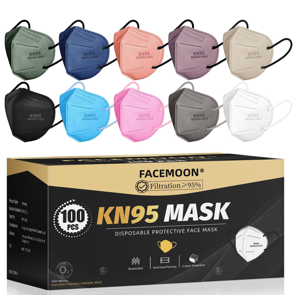 FACEMOON KN95 mask pack 100-count for daily protection on the go.