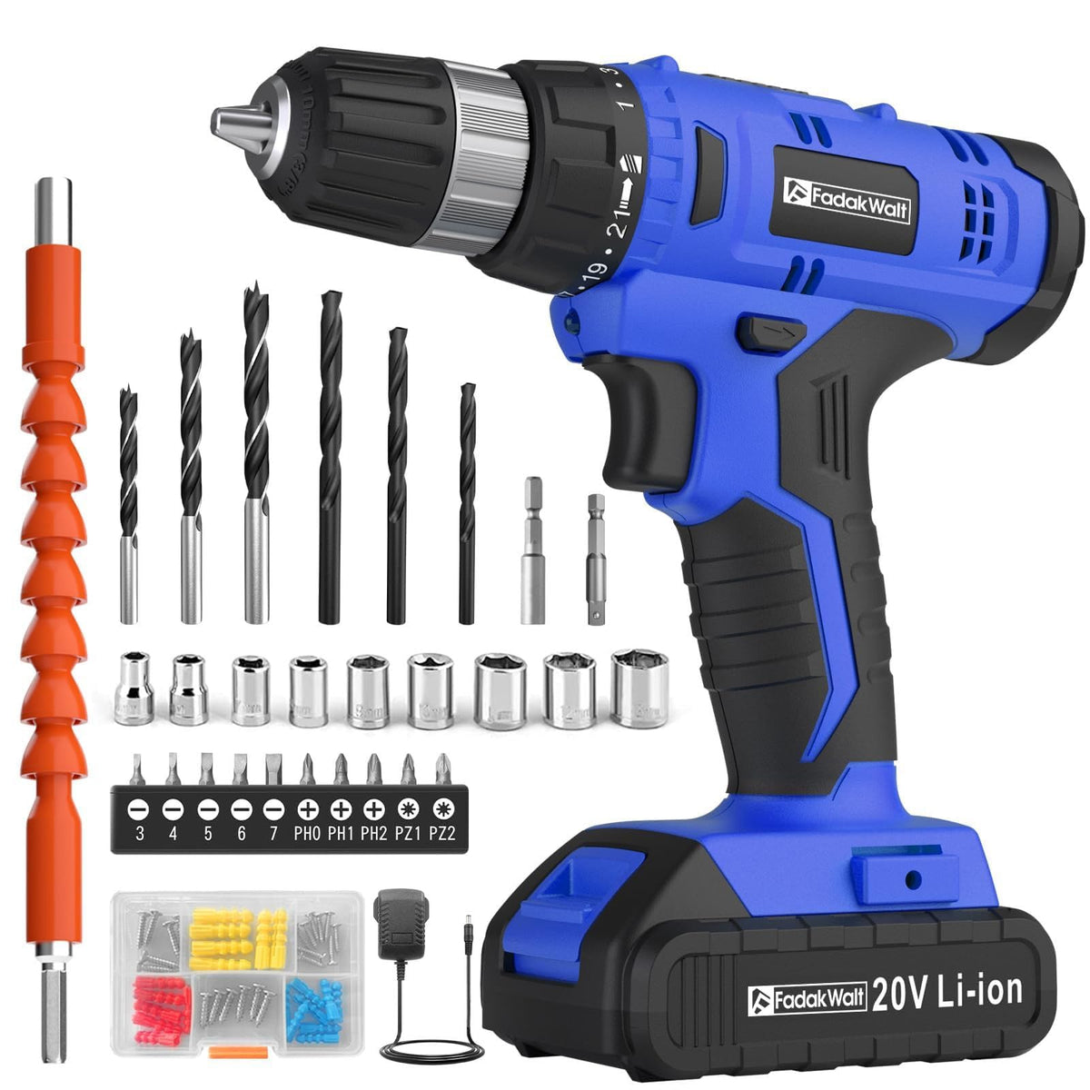 FADAKWALT 20V cordless drill with battery and charger for reliable home projects.