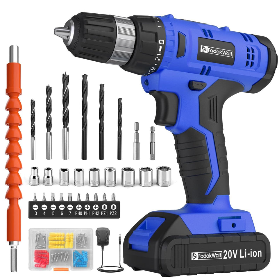 FADAKWALT 20V cordless drill with battery and charger for reliable home projects.