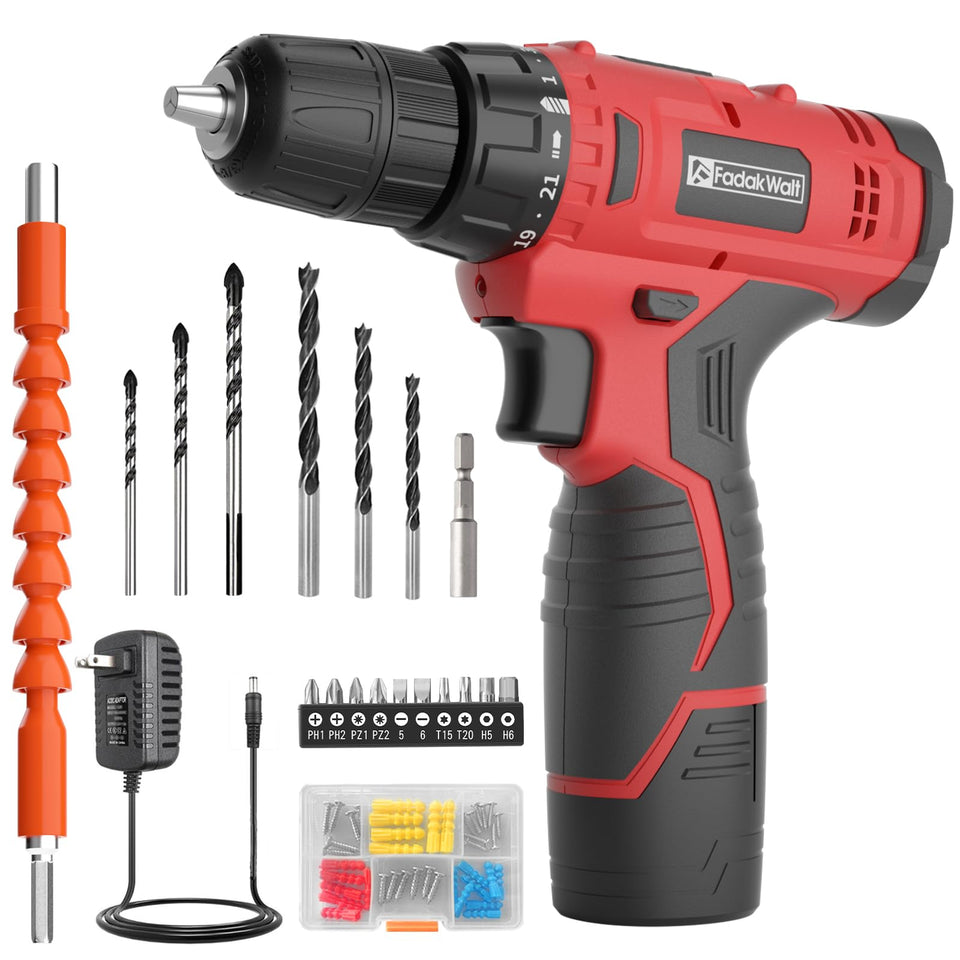 FADAKWALT cordless drill set front view for easy home drilling and screw driving