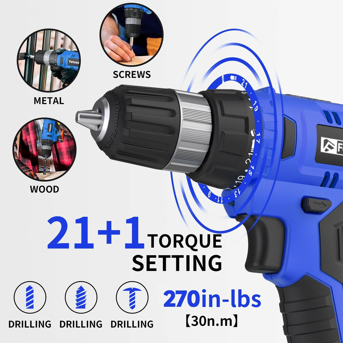 FADAKWALT drill with LED work light for better visibility in dim spaces.