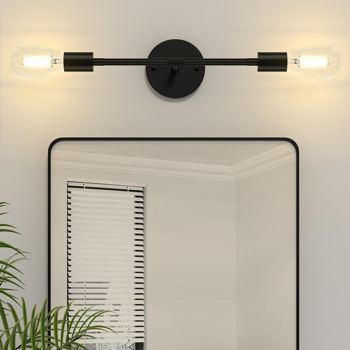 FadimiKoo 2-light black bathroom light over mirror highlights makeup area.