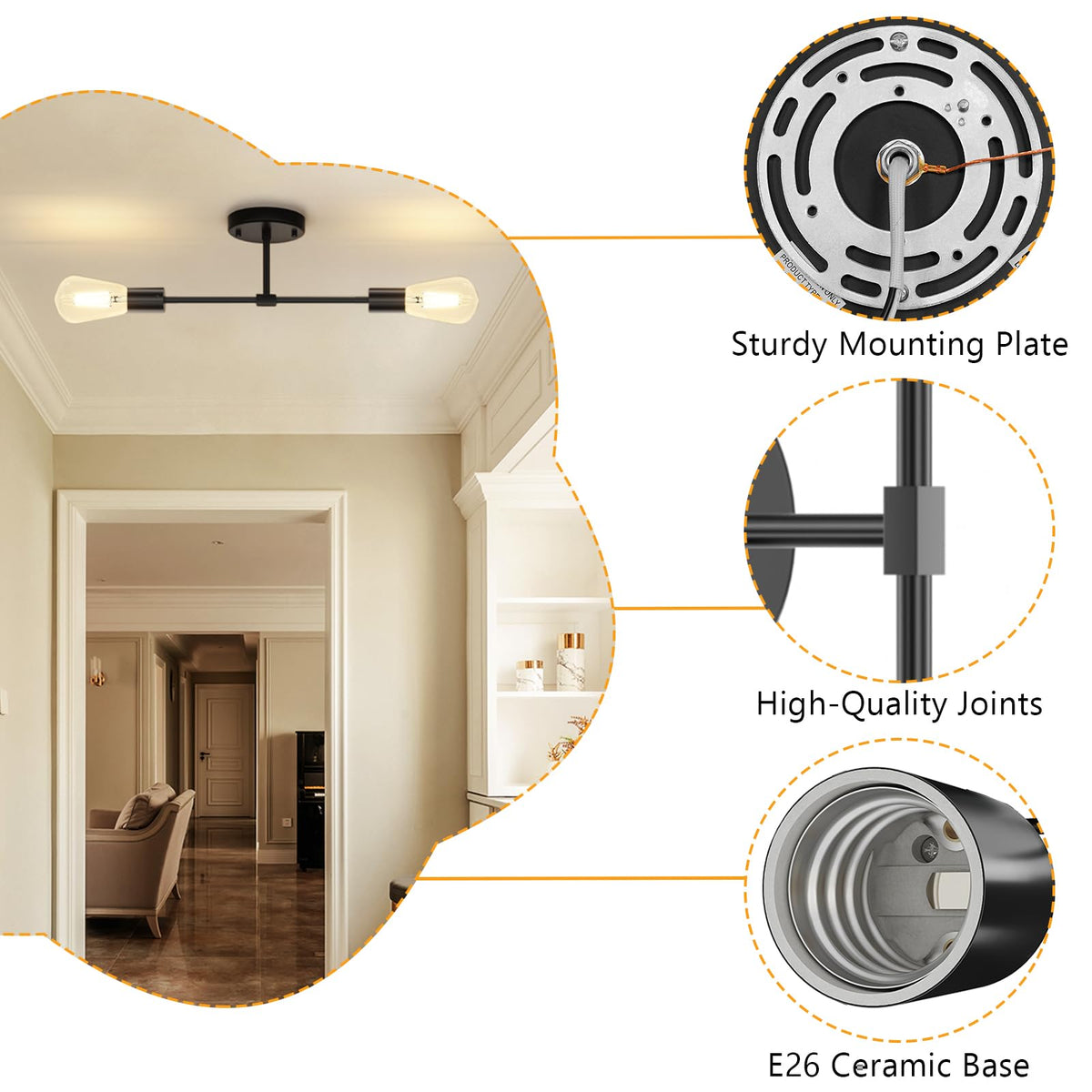 FadimiKoo indoor semi flush ceiling light ideal for hallways.