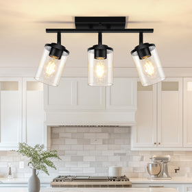FadimiKoo 3-Lights semi-flush mount with clear glass shades for soft ambient illumination.